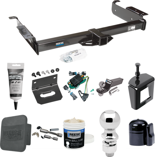 Fits 2000-2002 GMC Savana 3500 Trailer Hitch Tow PKG w/ 4-Flat Wiring + Starter Kit Ball Mount w/ 2" Drop & 2" Ball + 2-5/16" Ball + Wiring Bracket + Dual Hitch & Coupler Locks + Hitch Cover + Wiring Tester + Ball Lube +Electric Grease + Ball Wrench