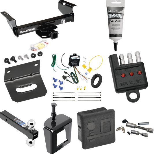 Fits 2007-2010 Dodge Ram 3500 Trailer Hitch Tow PKG w/ 4-Flat Wiring Harness + Dual Ball Ball Mount 2" & 2-5/16" Trailer Balls + Dual Hitch & Coupler Locks + Hitch Cover + Wiring Bracket + Wiring Tester + Electric Grease + Anti Rattle Device (For Cab