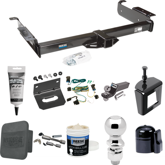 Fits 2003-2023 Chevrolet Express 2500 Trailer Hitch Tow PKG w/ 4-Flat Wiring + Starter Kit Ball Mount w/ 2" Drop & 2" Ball + 2-5/16" Ball + Wiring Bracket + Dual Hitch & Coupler Locks + Hitch Cover + Wiring Tester + Ball Lube +Electric Grease + Ball