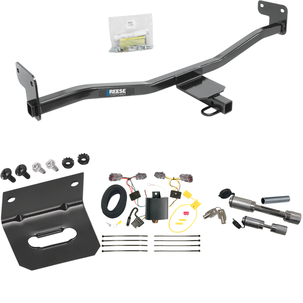 Fits 2014-2019 KIA Soul Trailer Hitch Tow PKG w/ 4-Flat Wiring Harness + Wiring Bracket + Dual Hitch & Coupler Locks (For w/LED Taillights Models) By Reese Towpower