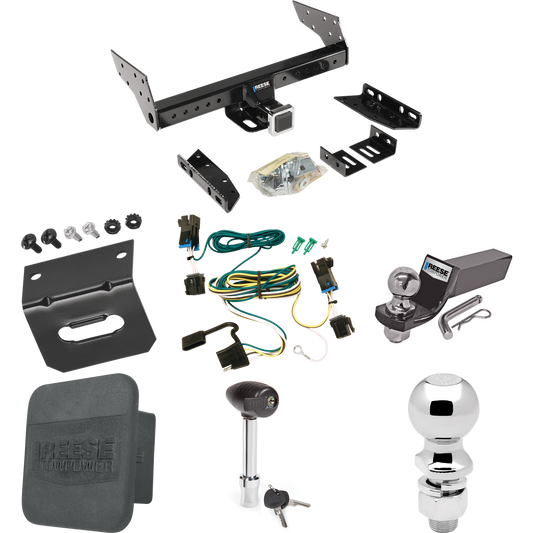 Fits 2003-2014 GMC Savana 1500 Trailer Hitch Tow PKG w/ 4-Flat Wiring + Starter Kit Ball Mount w/ 2" Drop & 2" Ball + 2-5/16" Ball + Wiring Bracket + Hitch Lock + Hitch Cover By Reese Towpower