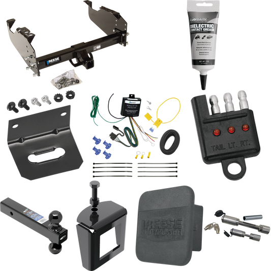 Fits 2008-2010 Dodge Ram 4500 Trailer Hitch Tow PKG w/ 4-Flat Wiring Harness + Dual Ball Ball Mount 2" & 2-5/16" Trailer Balls + Dual Hitch & Coupler Locks + Hitch Cover + Wiring Bracket + Wiring Tester + Electric Grease + Anti Rattle Device (For Cab