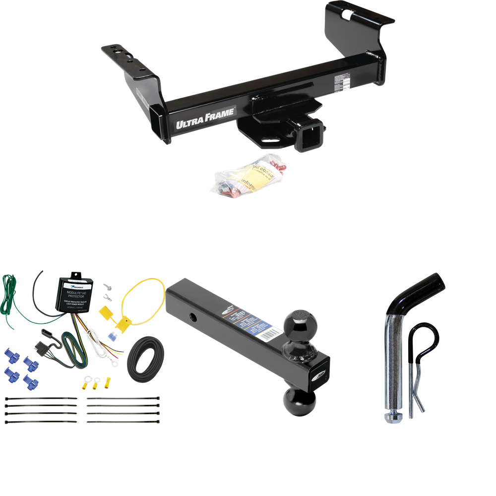 Fits 2007-2024 GMC Sierra 3500 HD Trailer Hitch Tow PKG w/ 4-Flat Wiring Harness + Dual Ball Ball Mount 2" & 2-5/16" Trailer Balls + Pin/Clip (For Cab & Chassis, w/34" Wide Frames Models) By Draw-Tite