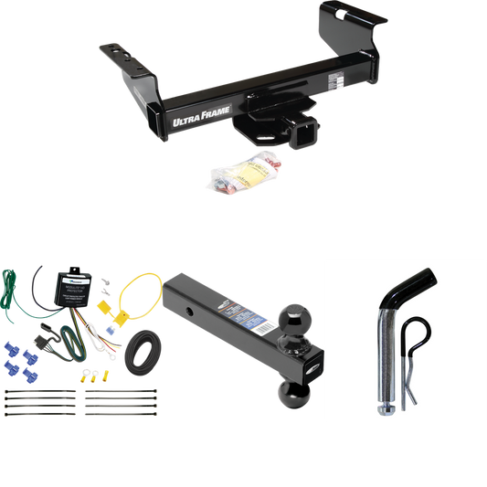 Fits 2007-2024 GMC Sierra 3500 HD Trailer Hitch Tow PKG w/ 4-Flat Wiring Harness + Dual Ball Ball Mount 2" & 2-5/16" Trailer Balls + Pin/Clip (For Cab & Chassis, w/34" Wide Frames Models) By Draw-Tite