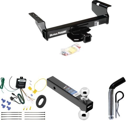 Fits 2007-2024 GMC Sierra 3500 HD Trailer Hitch Tow PKG w/ 4-Flat Wiring Harness + Dual Ball Ball Mount 2" & 2-5/16" Trailer Balls + Pin/Clip (For Cab & Chassis, w/34" Wide Frames Models) By Draw-Tite