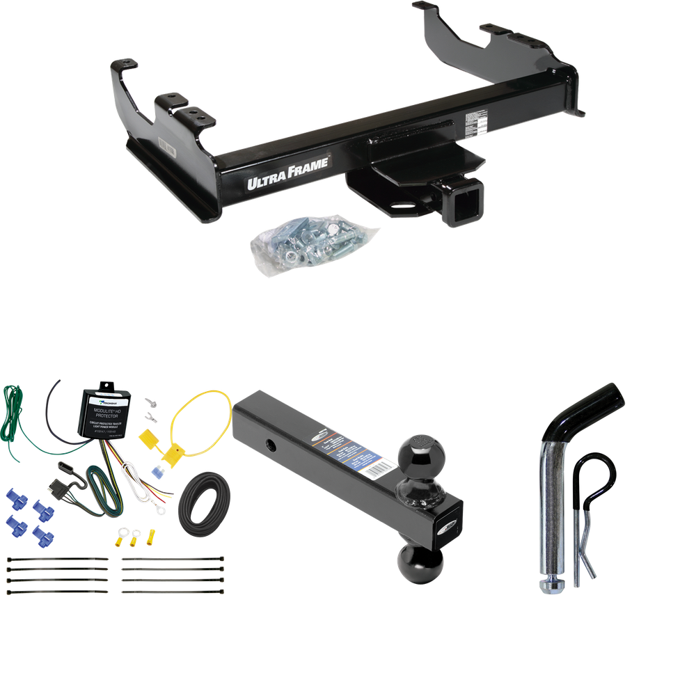 Fits 2007-2023 GMC Sierra 3500 HD Trailer Hitch Tow PKG w/ 4-Flat Wiring Harness + Dual Ball Ball Mount 2" & 2-5/16" Trailer Balls + Pin/Clip (For Cab & Chassis, w/34" Wide Frames Models) By Draw-Tite