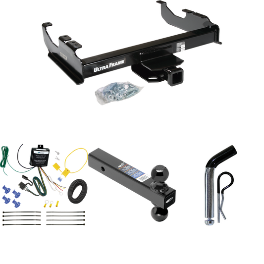 Fits 2007-2023 GMC Sierra 3500 HD Trailer Hitch Tow PKG w/ 4-Flat Wiring Harness + Dual Ball Ball Mount 2" & 2-5/16" Trailer Balls + Pin/Clip (For Cab & Chassis, w/34" Wide Frames Models) By Draw-Tite