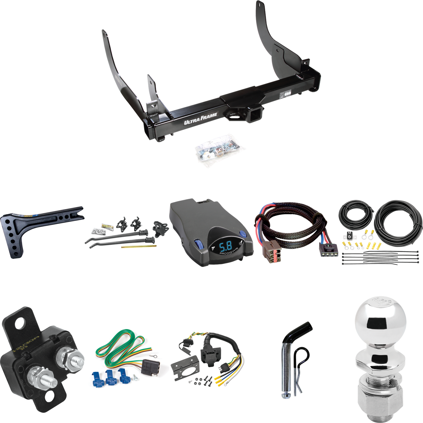 Fits 2006-2008 Ford F-150 Trailer Hitch Tow PKG w/ 15K Trunnion Bar Weight Distribution Hitch + Pin/Clip + 2-5/16" Ball + Tekonsha Prodigy P2 Brake Control + Plug & Play BC Adapter + 7-Way RV Wiring By Draw-Tite