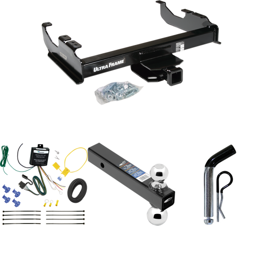 Fits 2007-2023 GMC Sierra 3500 HD Trailer Hitch Tow PKG w/ 4-Flat Wiring Harness + Dual Ball Ball Mount 2" & 2-5/16" Trailer Balls + Pin/Clip (For Cab & Chassis, w/34" Wide Frames Models) By Draw-Tite