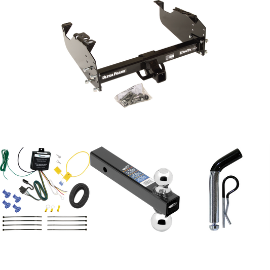 Fits 2007-2024 GMC Sierra 3500 HD Trailer Hitch Tow PKG w/ 4-Flat Wiring Harness + Dual Ball Ball Mount 2" & 2-5/16" Trailer Balls + Pin/Clip (For Cab & Chassis, w/34" Wide Frames Models) By Draw-Tite