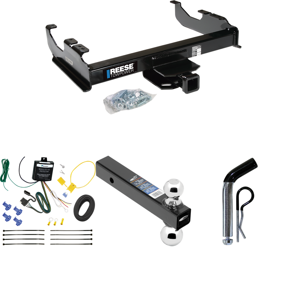 Fits 2007-2023 GMC Sierra 3500 HD Trailer Hitch Tow PKG w/ 4-Flat Wiring Harness + Dual Ball Ball Mount 2" & 2-5/16" Trailer Balls + Pin/Clip (For Cab & Chassis, w/34" Wide Frames Models) By Reese Towpower