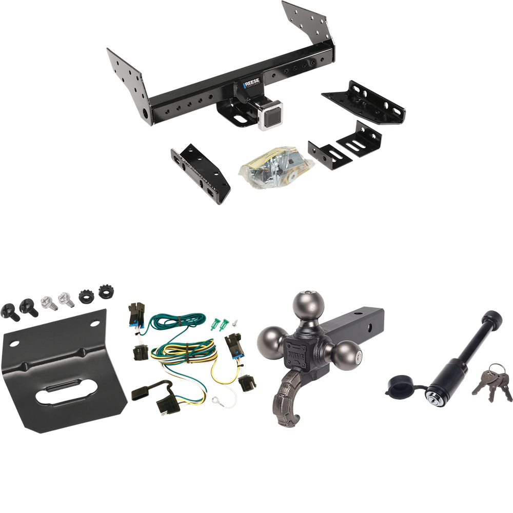 Fits 2003-2023 Chevrolet Express 2500 Trailer Hitch Tow PKG w/ 4-Flat Wiring + Triple Ball Tactical Ball Mount 1-7/8" & 2" & 2-5/16" Balls w/ Tow Hook + Tactical Dogbone Lock + Wiring Bracket By Reese Towpower