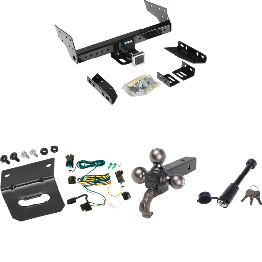 Fits 2003-2023 Chevrolet Express 2500 Trailer Hitch Tow PKG w/ 4-Flat Wiring + Triple Ball Tactical Ball Mount 1-7/8" & 2" & 2-5/16" Balls w/ Tow Hook + Tactical Dogbone Lock + Wiring Bracket By Reese Towpower