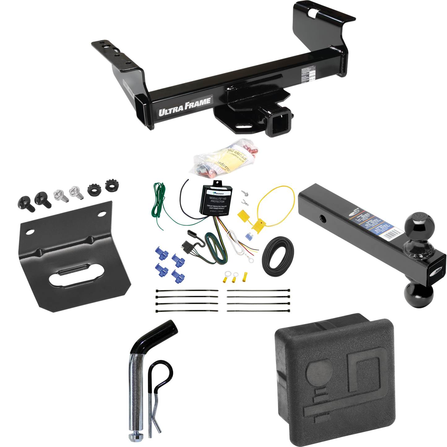 Fits 2007-2024 GMC Sierra 3500 HD Trailer Hitch Tow PKG w/ 4-Flat Wiring Harness + Dual Ball Ball Mount 2" & 2-5/16" Trailer Balls + Pin/Clip + Hitch Cover + Wiring Bracket (For Cab & Chassis, w/34" Wide Frames Models) By Draw-Tite