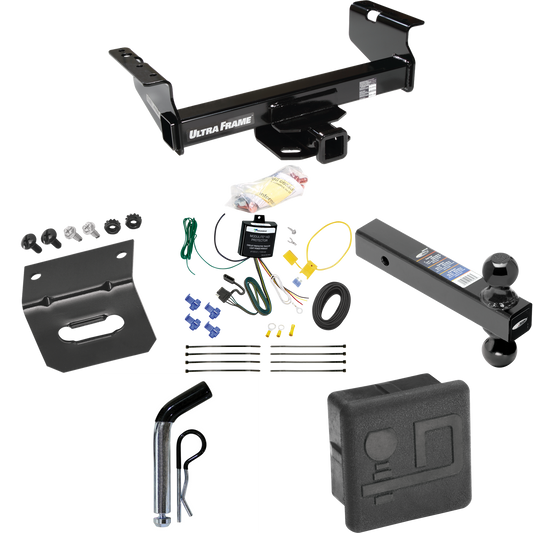 Fits 2007-2024 GMC Sierra 3500 HD Trailer Hitch Tow PKG w/ 4-Flat Wiring Harness + Dual Ball Ball Mount 2" & 2-5/16" Trailer Balls + Pin/Clip + Hitch Cover + Wiring Bracket (For Cab & Chassis, w/34" Wide Frames Models) By Draw-Tite