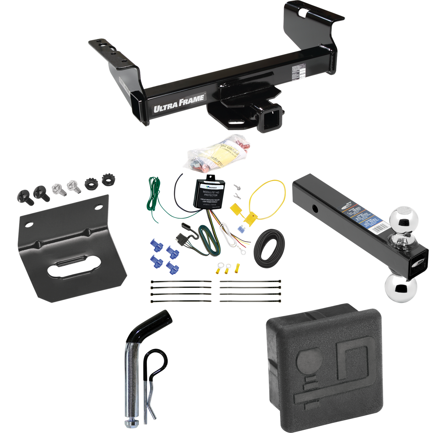 Fits 2007-2024 GMC Sierra 3500 HD Trailer Hitch Tow PKG w/ 4-Flat Wiring Harness + Dual Ball Ball Mount 2" & 2-5/16" Trailer Balls + Pin/Clip + Hitch Cover + Wiring Bracket (For Cab & Chassis, w/34" Wide Frames Models) By Draw-Tite