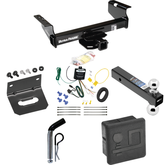 Fits 2007-2024 GMC Sierra 3500 HD Trailer Hitch Tow PKG w/ 4-Flat Wiring Harness + Dual Ball Ball Mount 2" & 2-5/16" Trailer Balls + Pin/Clip + Hitch Cover + Wiring Bracket (For Cab & Chassis, w/34" Wide Frames Models) By Draw-Tite