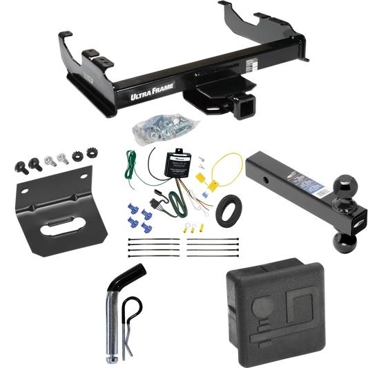 Fits 2007-2023 GMC Sierra 3500 HD Trailer Hitch Tow PKG w/ 4-Flat Wiring Harness + Dual Ball Ball Mount 2" & 2-5/16" Trailer Balls + Pin/Clip + Hitch Cover + Wiring Bracket (For Cab & Chassis, w/34" Wide Frames Models) By Draw-Tite