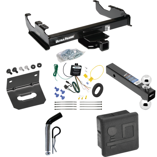 Fits 2007-2023 GMC Sierra 3500 HD Trailer Hitch Tow PKG w/ 4-Flat Wiring Harness + Dual Ball Ball Mount 2" & 2-5/16" Trailer Balls + Pin/Clip + Hitch Cover + Wiring Bracket (For Cab & Chassis, w/34" Wide Frames Models) By Draw-Tite