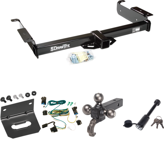 Fits 2003-2014 GMC Savana 1500 Trailer Hitch Tow PKG w/ 4-Flat Wiring + Triple Ball Tactical Ball Mount 1-7/8" & 2" & 2-5/16" Balls w/ Tow Hook + Tactical Dogbone Lock + Wiring Bracket By Draw-Tite