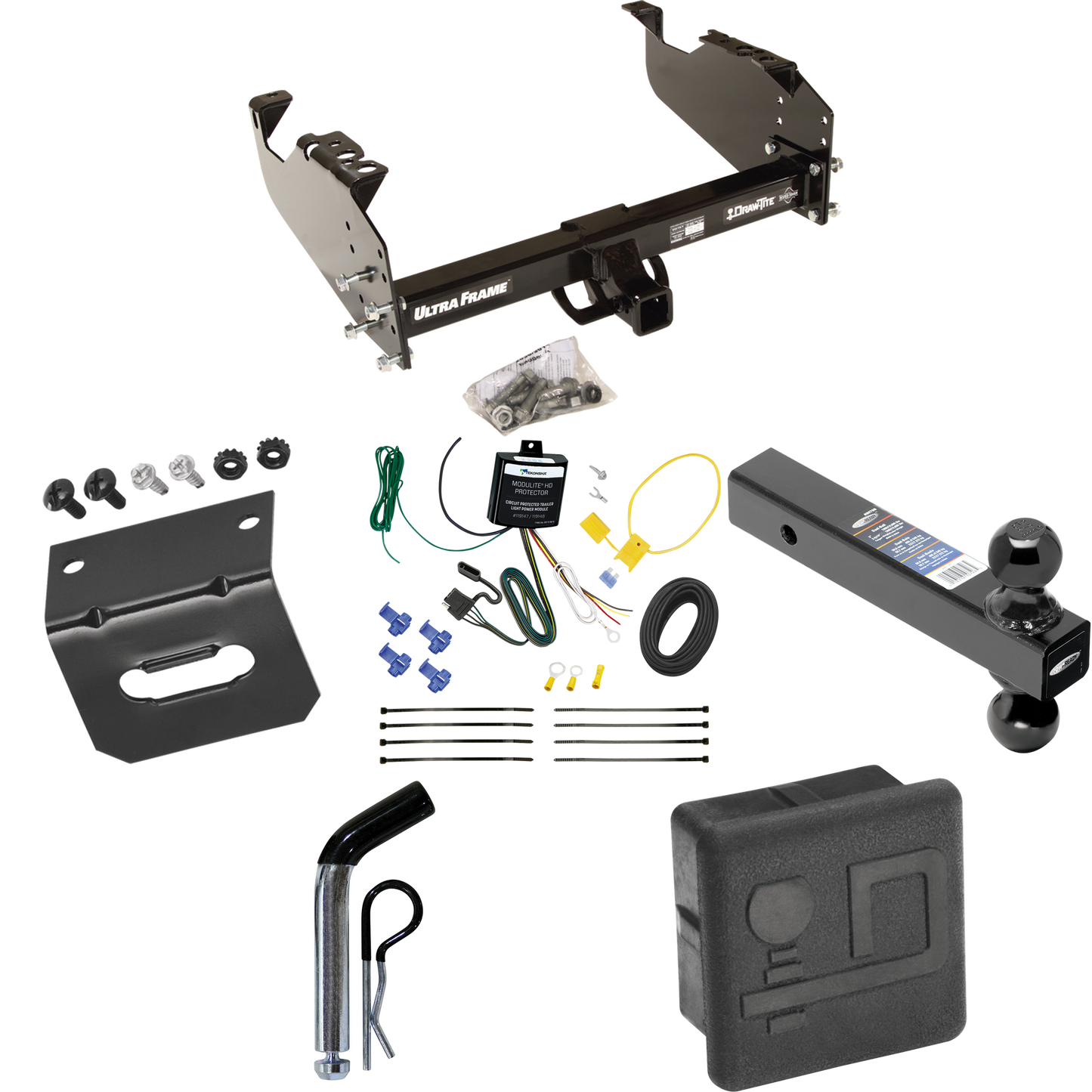 Fits 2007-2024 GMC Sierra 3500 HD Trailer Hitch Tow PKG w/ 4-Flat Wiring Harness + Dual Ball Ball Mount 2" & 2-5/16" Trailer Balls + Pin/Clip + Hitch Cover + Wiring Bracket (For Cab & Chassis, w/34" Wide Frames Models) By Draw-Tite