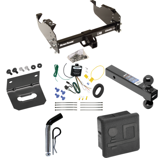 Fits 2007-2024 GMC Sierra 3500 HD Trailer Hitch Tow PKG w/ 4-Flat Wiring Harness + Dual Ball Ball Mount 2" & 2-5/16" Trailer Balls + Pin/Clip + Hitch Cover + Wiring Bracket (For Cab & Chassis, w/34" Wide Frames Models) By Draw-Tite