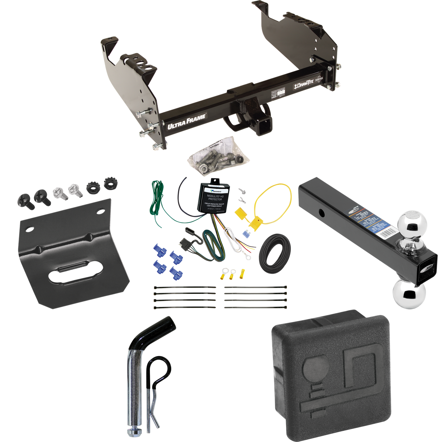 Fits 2007-2024 GMC Sierra 3500 HD Trailer Hitch Tow PKG w/ 4-Flat Wiring Harness + Dual Ball Ball Mount 2" & 2-5/16" Trailer Balls + Pin/Clip + Hitch Cover + Wiring Bracket (For Cab & Chassis, w/34" Wide Frames Models) By Draw-Tite