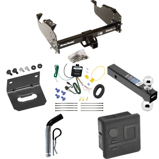 Fits 2007-2024 GMC Sierra 3500 HD Trailer Hitch Tow PKG w/ 4-Flat Wiring Harness + Dual Ball Ball Mount 2" & 2-5/16" Trailer Balls + Pin/Clip + Hitch Cover + Wiring Bracket (For Cab & Chassis, w/34" Wide Frames Models) By Draw-Tite