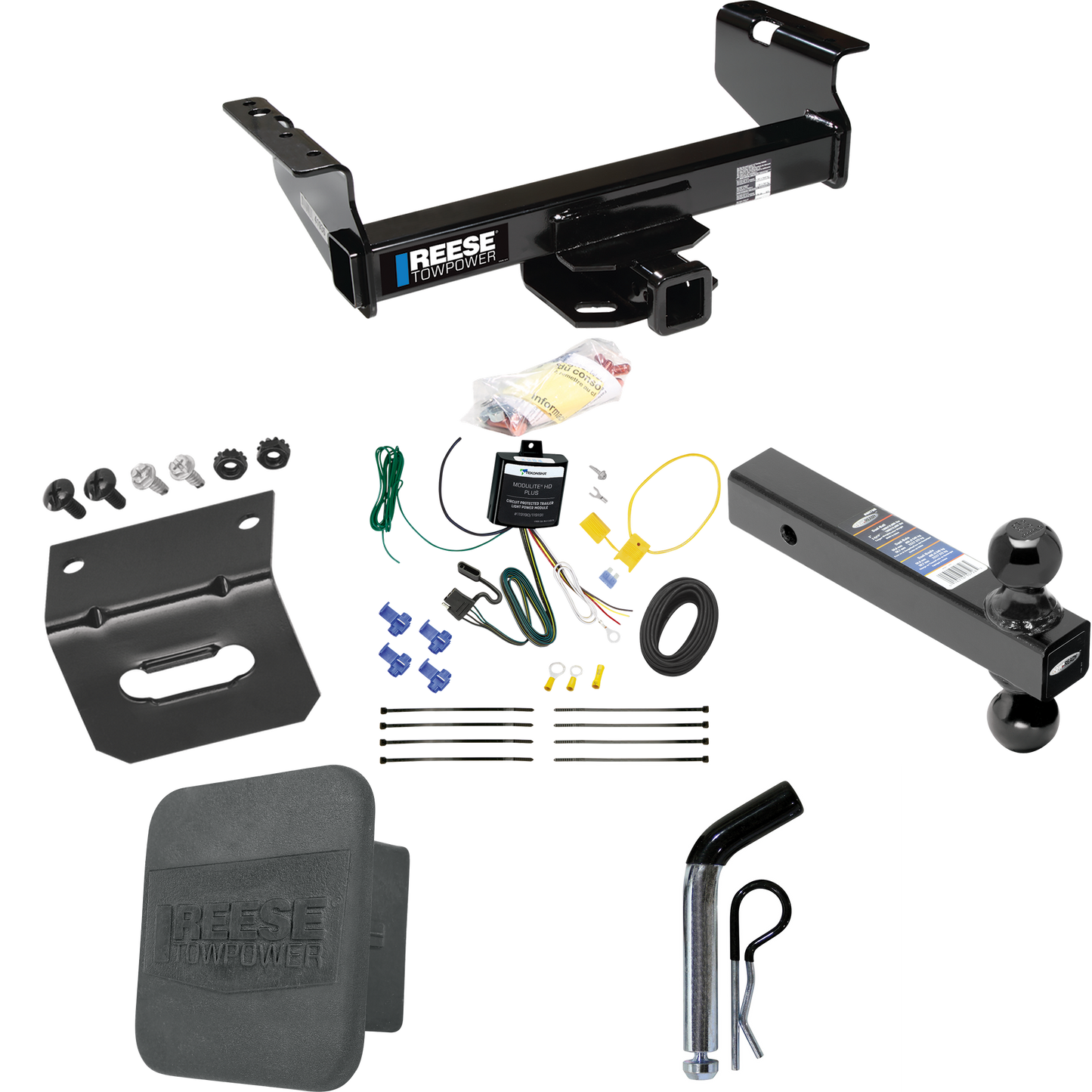 Fits 2007-2023 GMC Sierra 3500 HD Trailer Hitch Tow PKG w/ 4-Flat Wiring Harness + Dual Ball Ball Mount 2" & 2-5/16" Trailer Balls + Pin/Clip + Hitch Cover + Wiring Bracket (For Cab & Chassis, w/34" Wide Frames Models) By Reese Towpower