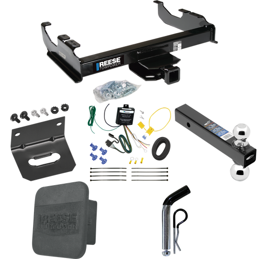 Fits 2007-2023 GMC Sierra 3500 HD Trailer Hitch Tow PKG w/ 4-Flat Wiring Harness + Dual Ball Ball Mount 2" & 2-5/16" Trailer Balls + Pin/Clip + Hitch Cover + Wiring Bracket (For Cab & Chassis, w/34" Wide Frames Models) By Reese Towpower