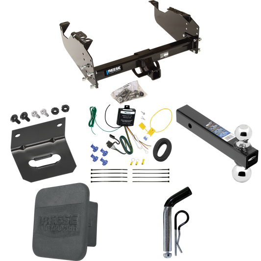 Fits 2007-2023 GMC Sierra 3500 HD Trailer Hitch Tow PKG w/ 4-Flat Wiring Harness + Dual Ball Ball Mount 2" & 2-5/16" Trailer Balls + Pin/Clip + Hitch Cover + Wiring Bracket (For Cab & Chassis, w/34" Wide Frames Models) By Reese Towpower