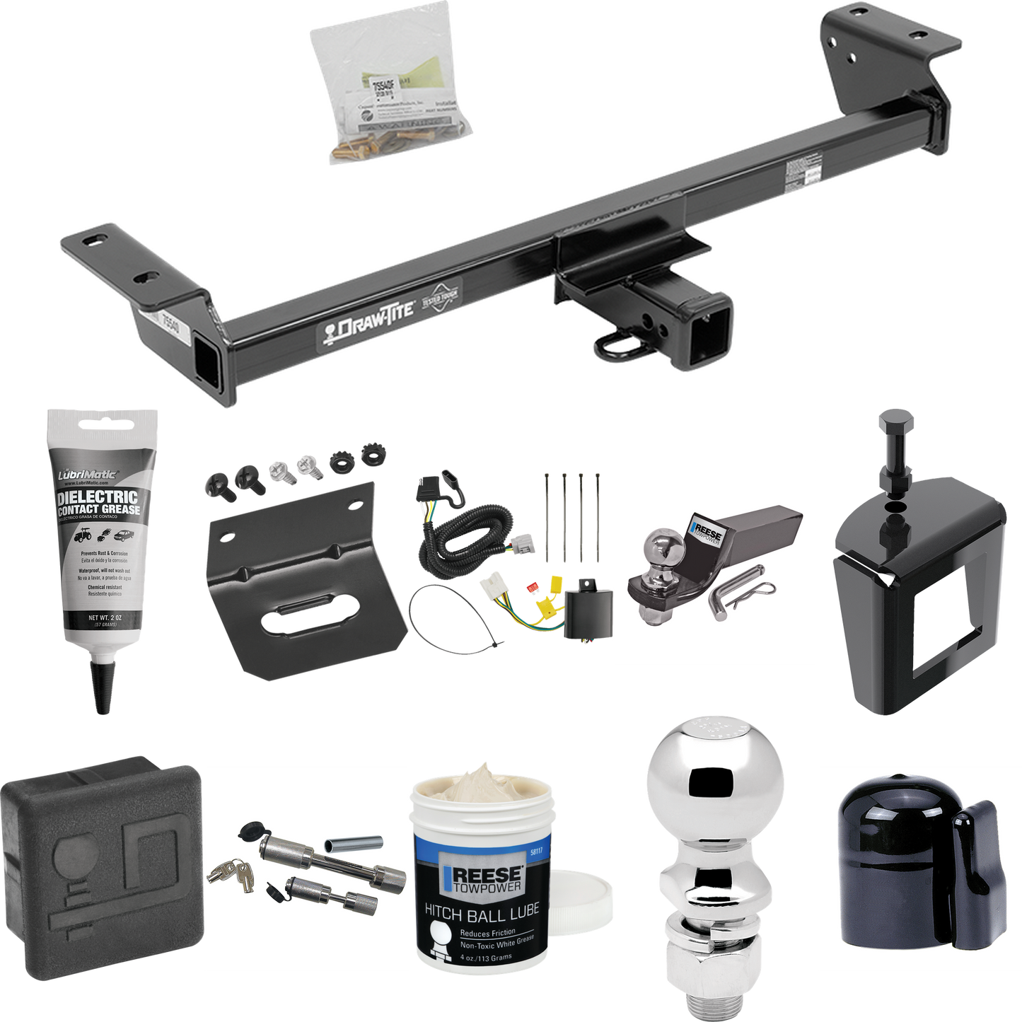 Fits 2016-2021 Lexus RX450h Trailer Hitch Tow PKG w/ 4-Flat Wiring + Starter Kit Ball Mount w/ 2" Drop & 2" Ball + 2-5/16" Ball + Wiring Bracket + Dual Hitch & Coupler Locks + Hitch Cover + Wiring Tester + Ball Lube +Electric Grease + Ball Wrench + A