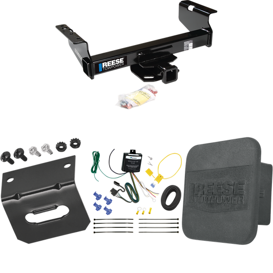 Fits 2007-2023 GMC Sierra 3500 HD Trailer Hitch Tow PKG w/ 4-Flat Wiring Harness + Hitch Cover + Wiring Bracket (For Cab & Chassis, w/34" Wide Frames Models) By Reese Towpower