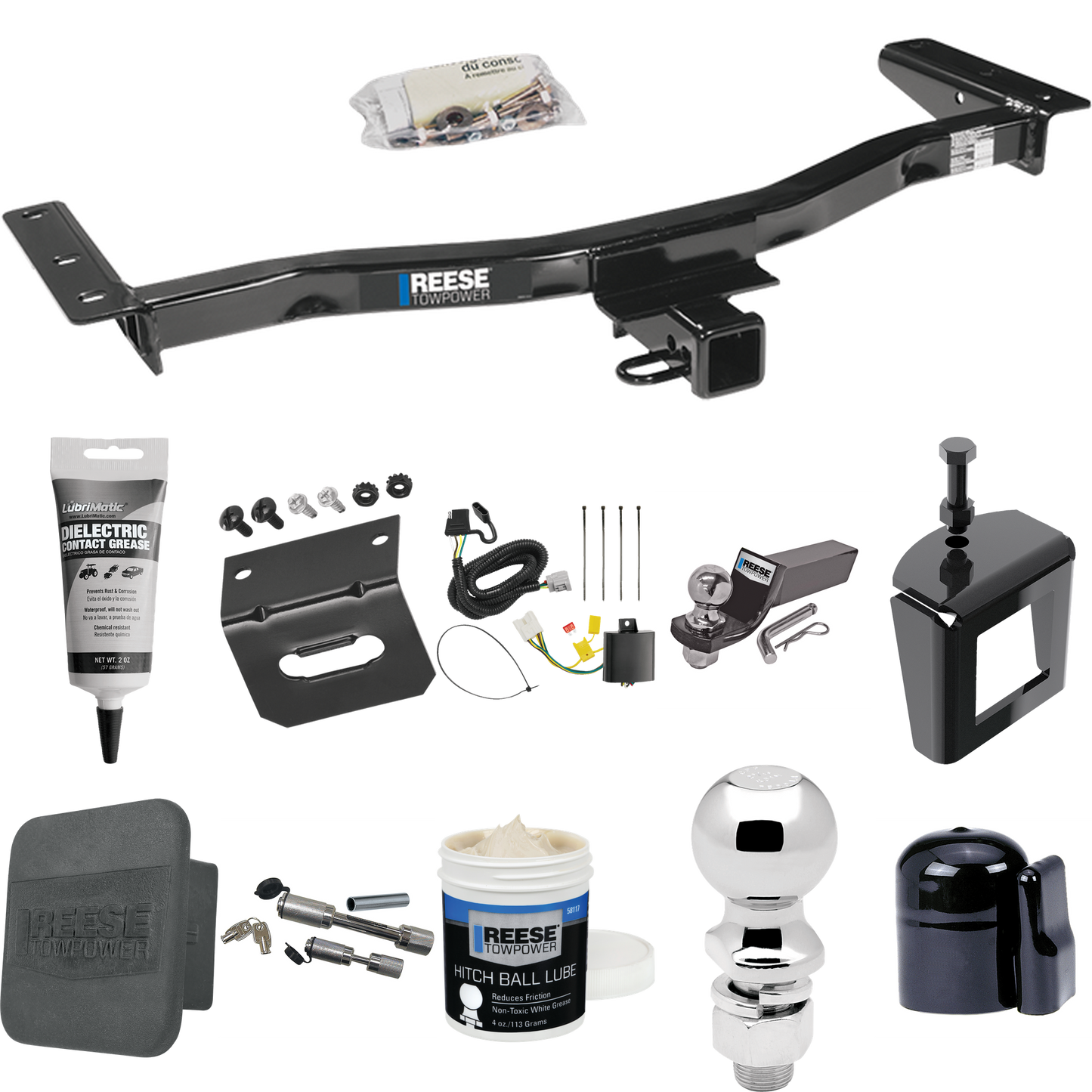 Fits 2013-2019 Lexus RX350 Trailer Hitch Tow PKG w/ 4-Flat Wiring + Starter Kit Ball Mount w/ 2" Drop & 2" Ball + 2-5/16" Ball + Wiring Bracket + Dual Hitch & Coupler Locks + Hitch Cover + Wiring Tester + Ball Lube +Electric Grease + Ball Wrench + An