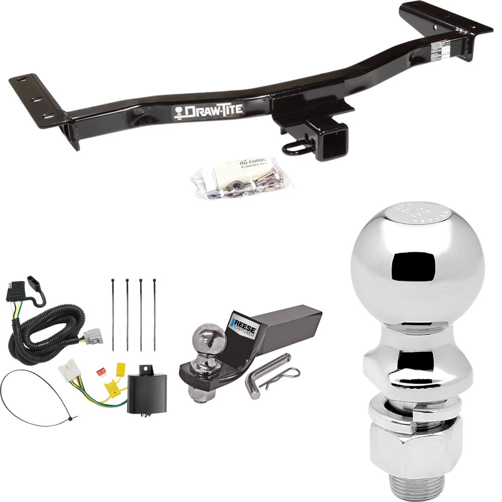 Fits 2010-2015 Lexus RX450h Trailer Hitch Tow PKG w/ 4-Flat Wiring + Starter Kit Ball Mount w/ 2" Drop & 2" Ball + 2-5/16" Ball By Draw-Tite