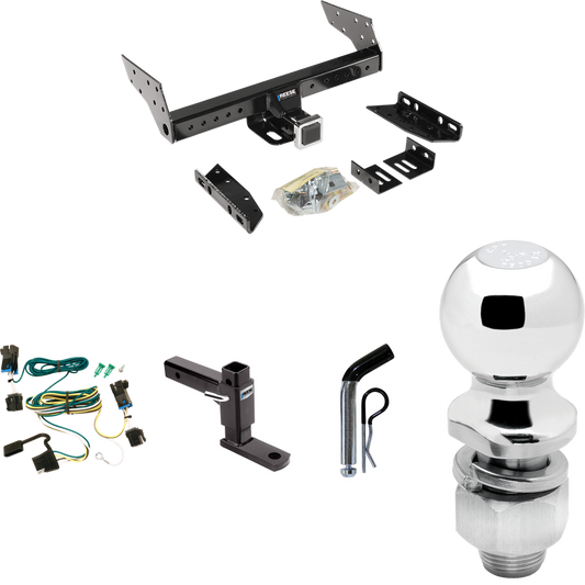 Fits 2003-2023 GMC Savana 3500 Trailer Hitch Tow PKG w/ 4-Flat Wiring Harness + Adjustable Drop Rise Ball Mount + Pin/Clip + 2" Ball By Reese Towpower