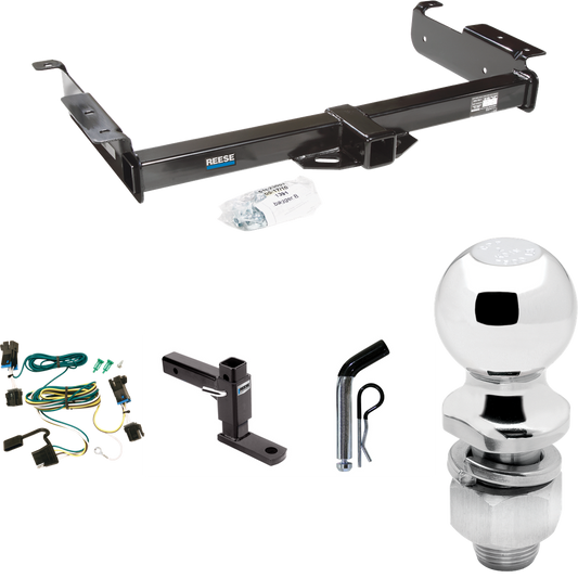 Fits 2003-2014 Chevrolet Express 1500 Trailer Hitch Tow PKG w/ 4-Flat Wiring Harness + Adjustable Drop Rise Ball Mount + Pin/Clip + 2" Ball By Reese Towpower