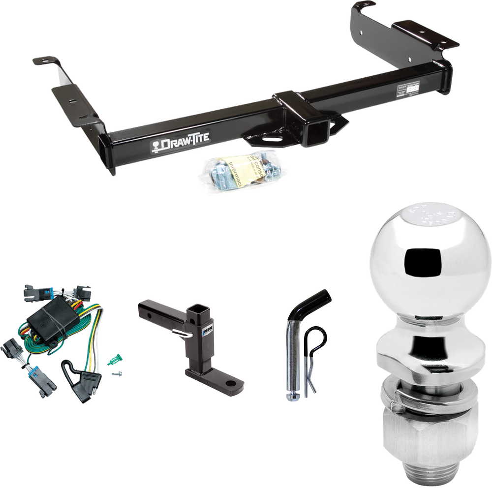 Se adapta al paquete de enganche de remolque Chevrolet Express 1500 2000-2002 con arnés de cableado de 4 planos + soporte de bola ajustable + pasador/clip + bola de 2" de Draw-Tite