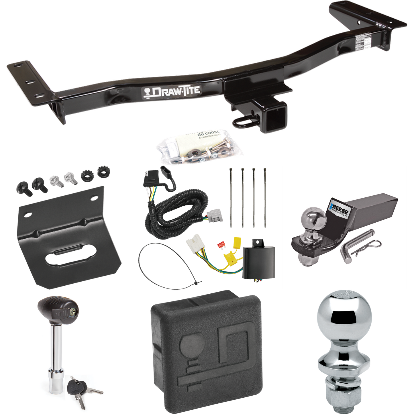 Fits 2010-2015 Lexus RX450h Trailer Hitch Tow PKG w/ 4-Flat Wiring + Starter Kit Ball Mount w/ 2" Drop & 2" Ball + 1-7/8" Ball + Wiring Bracket + Hitch Lock + Hitch Cover (For Prepped w/Factory Tow Plug (See Instructions Prior to Installation) Models