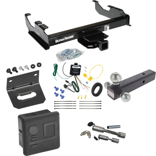 Fits 2001-2007 GMC Sierra 3500 Trailer Hitch Tow PKG w/ 4-Flat Wiring Harness + Triple Ball Ball Mount 1-7/8" & 2" & 2-5/16" Trailer Balls + Dual Hitch & Coupler Locks + Hitch Cover + Wiring Bracket (For (Classic), Cab & Chassis, w/34" Wide Frames Mo