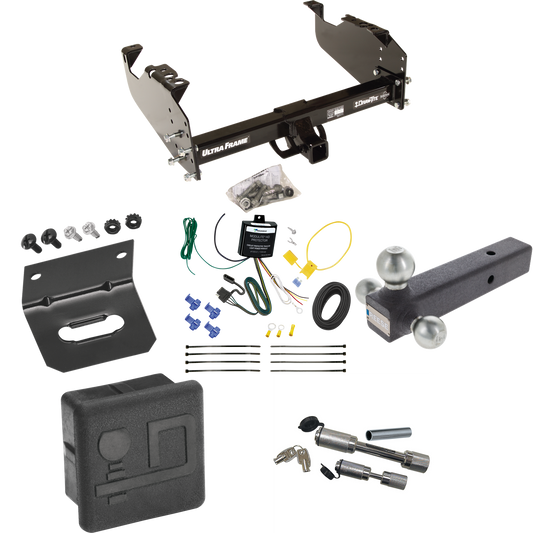 Fits 2007-2024 GMC Sierra 3500 HD Trailer Hitch Tow PKG w/ 4-Flat Wiring Harness + Triple Ball Ball Mount 1-7/8" & 2" & 2-5/16" Trailer Balls + Dual Hitch & Coupler Locks + Hitch Cover + Wiring Bracket (For Cab & Chassis, w/34" Wide Frames Models) By