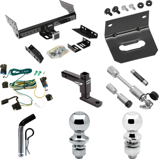 Fits 2003-2023 GMC Savana 3500 Trailer Hitch Tow PKG w/ 4-Flat Wiring Harness + Adjustable Drop Rise Ball Mount + Pin/Clip + 2" Ball + 1-7/8" Ball + Dual Hitch & Coupler Locks By Reese Towpower