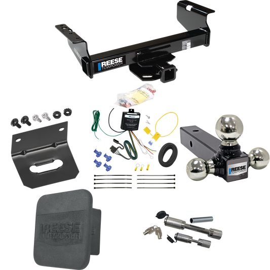 Fits 2007-2023 GMC Sierra 3500 HD Trailer Hitch Tow PKG w/ 4-Flat Wiring Harness + Triple Ball Ball Mount 1-7/8" & 2" & 2-5/16" Trailer Balls + Dual Hitch & Coupler Locks + Hitch Cover + Wiring Bracket (For Cab & Chassis, w/34" Wide Frames Models) By