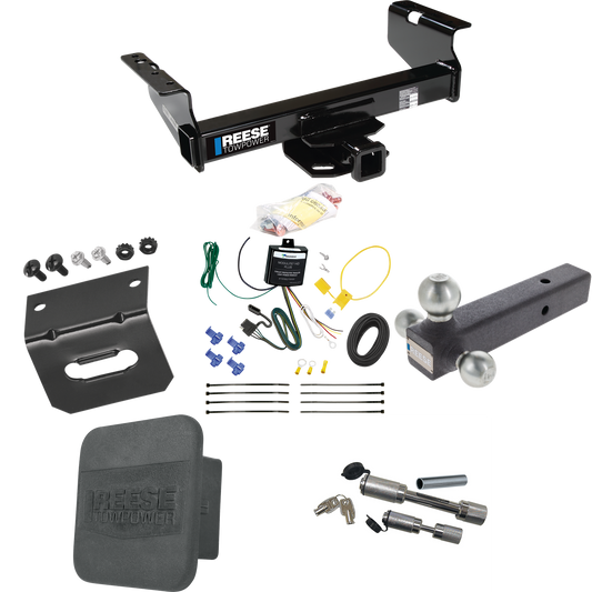 Fits 2007-2019 Chevrolet Silverado 3500 HD Trailer Hitch Tow PKG w/ 4-Flat Wiring Harness + Triple Ball Ball Mount 1-7/8" & 2" & 2-5/16" Trailer Balls + Dual Hitch & Coupler Locks + Hitch Cover + Wiring Bracket (For Cab & Chassis, w/34" Wide Frames M