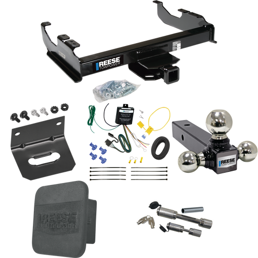 Fits 2007-2023 GMC Sierra 3500 HD Trailer Hitch Tow PKG w/ 4-Flat Wiring Harness + Triple Ball Ball Mount 1-7/8" & 2" & 2-5/16" Trailer Balls + Dual Hitch & Coupler Locks + Hitch Cover + Wiring Bracket (For Cab & Chassis, w/34" Wide Frames Models) By