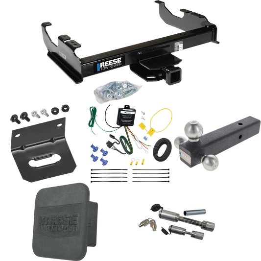 Fits 2007-2023 GMC Sierra 3500 HD Trailer Hitch Tow PKG w/ 4-Flat Wiring Harness + Triple Ball Ball Mount 1-7/8" & 2" & 2-5/16" Trailer Balls + Dual Hitch & Coupler Locks + Hitch Cover + Wiring Bracket (For Cab & Chassis, w/34" Wide Frames Models) By