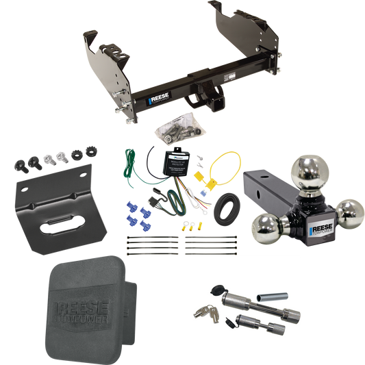 Fits 2007-2023 GMC Sierra 3500 HD Trailer Hitch Tow PKG w/ 4-Flat Wiring Harness + Triple Ball Ball Mount 1-7/8" & 2" & 2-5/16" Trailer Balls + Dual Hitch & Coupler Locks + Hitch Cover + Wiring Bracket (For Cab & Chassis, w/34" Wide Frames Models) By