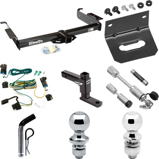 Fits 2003-2023 GMC Savana 2500 Trailer Hitch Tow PKG w/ 4-Flat Wiring Harness + Adjustable Drop Rise Ball Mount + Pin/Clip + 2" Ball + 1-7/8" Ball + Dual Hitch & Coupler Locks By Draw-Tite