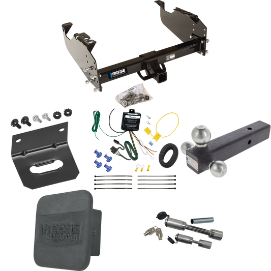 Fits 2007-2023 GMC Sierra 3500 HD Trailer Hitch Tow PKG w/ 4-Flat Wiring Harness + Triple Ball Ball Mount 1-7/8" & 2" & 2-5/16" Trailer Balls + Dual Hitch & Coupler Locks + Hitch Cover + Wiring Bracket (For Cab & Chassis, w/34" Wide Frames Models) By