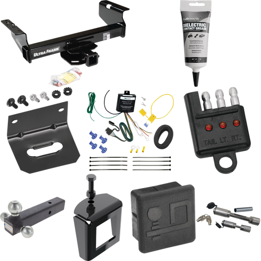 Fits 2007-2024 GMC Sierra 3500 HD Trailer Hitch Tow PKG w/ 4-Flat Wiring Harness + Triple Ball Ball Mount 1-7/8" & 2" & 2-5/16" Trailer Balls + Dual Hitch & Coupler Locks + Hitch Cover + Wiring Bracket + Wiring Tester + Electric Grease + Anti Rattle